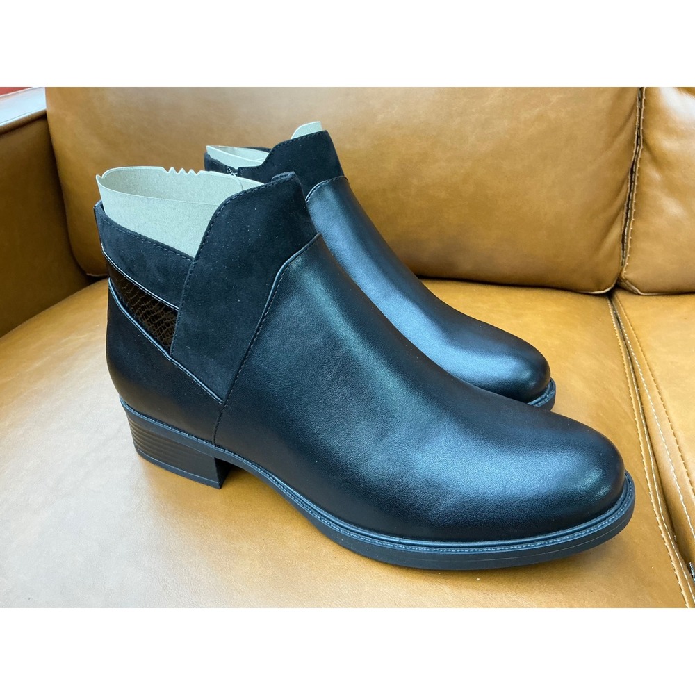 Easy Spirit Lilma8 Ankle Boots Women 9.5 Black Excellent Mixed Media Zip Bootie